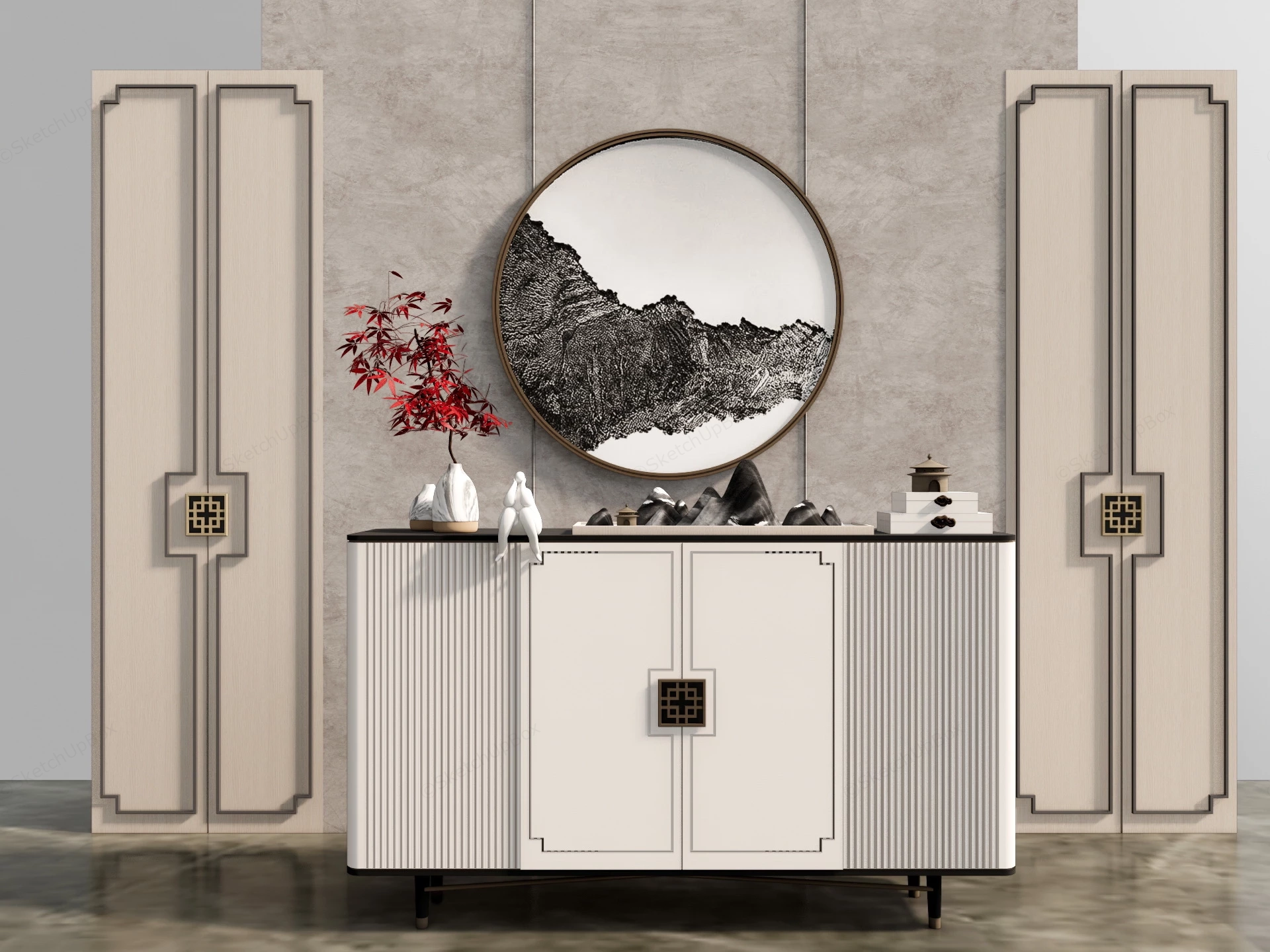 Asian Style Accent Console sketchup model preview - SketchupBox