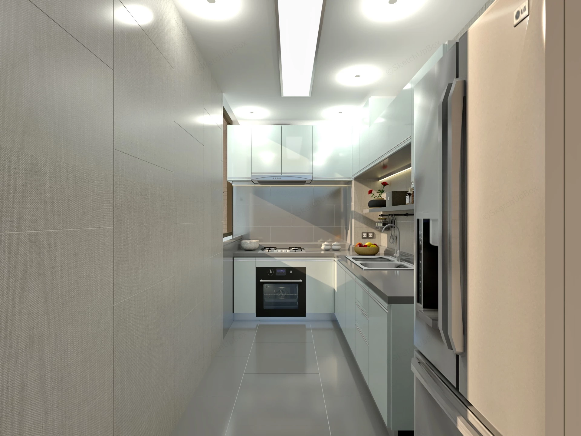 Small Narrow Kitchen sketchup model preview - SketchupBox