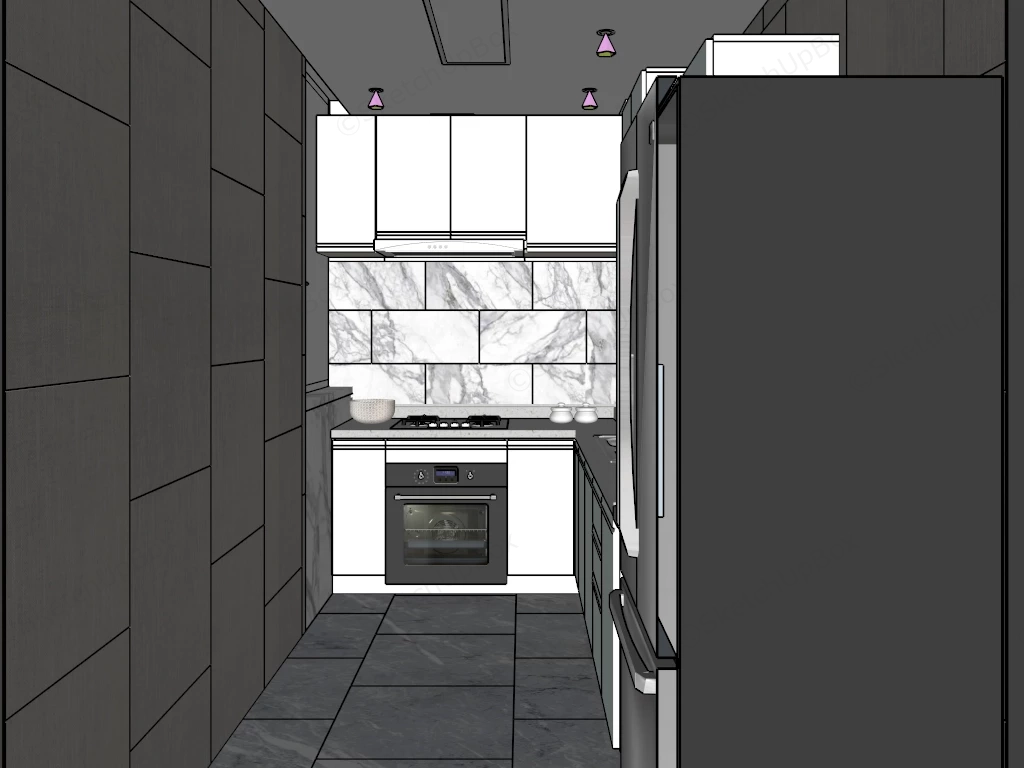 Small Narrow Kitchen sketchup model preview - SketchupBox