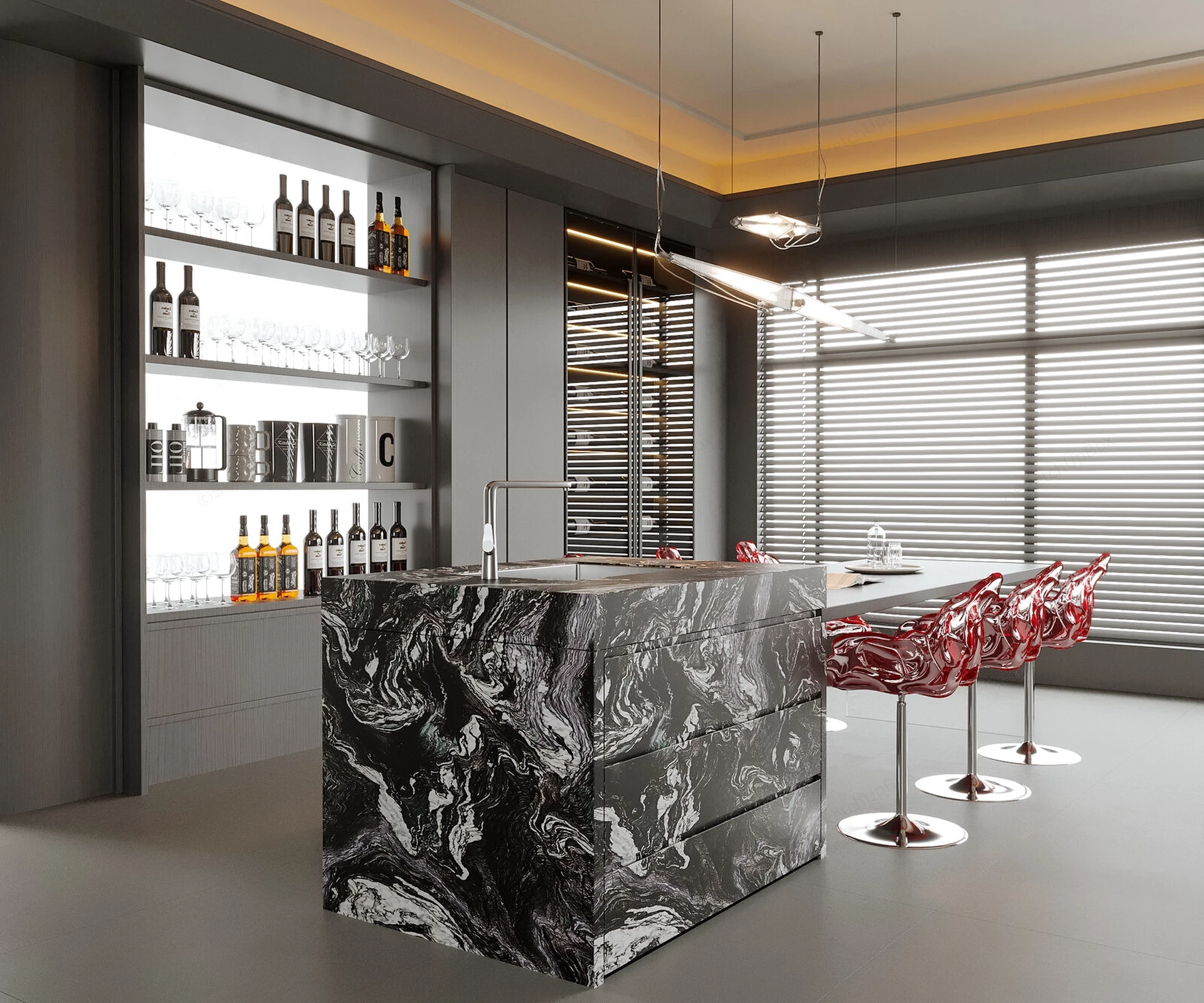 Grey Contemporary Home Bar Design sketchup model preview - SketchupBox
