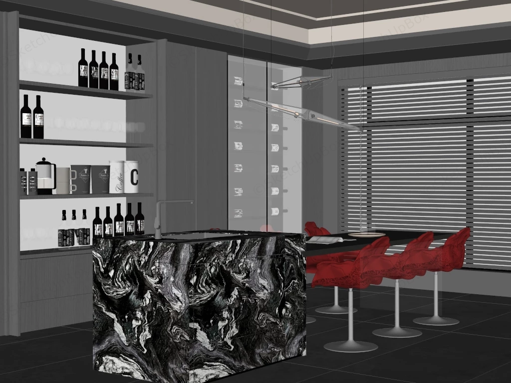 Grey Contemporary Home Bar Design sketchup model preview - SketchupBox