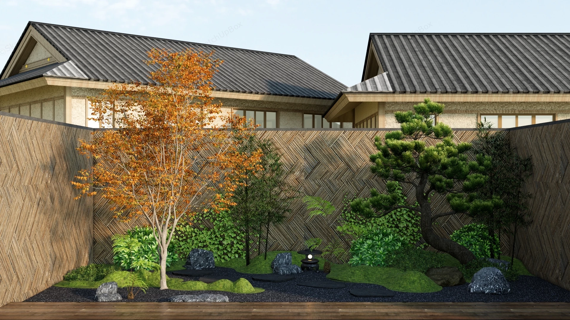 Japanese Zen Garden Landscape sketchup model preview - SketchupBox