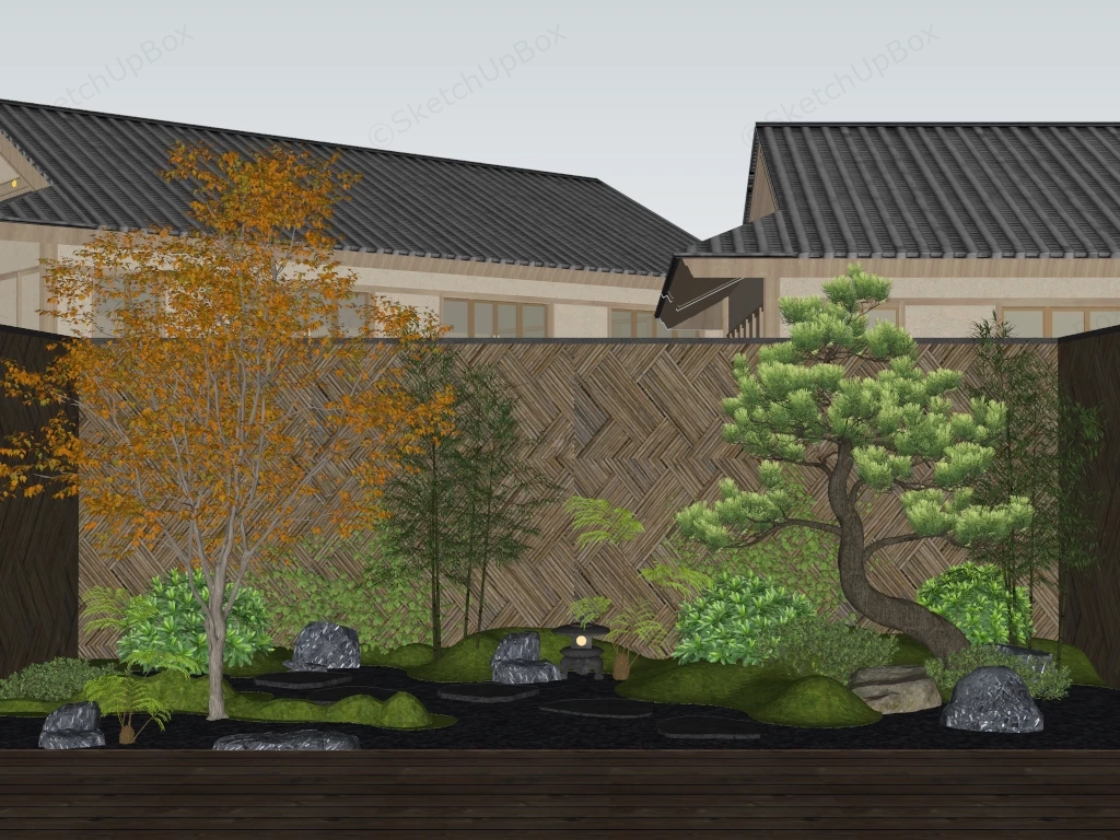 Japanese Zen Garden Landscape sketchup model preview - SketchupBox