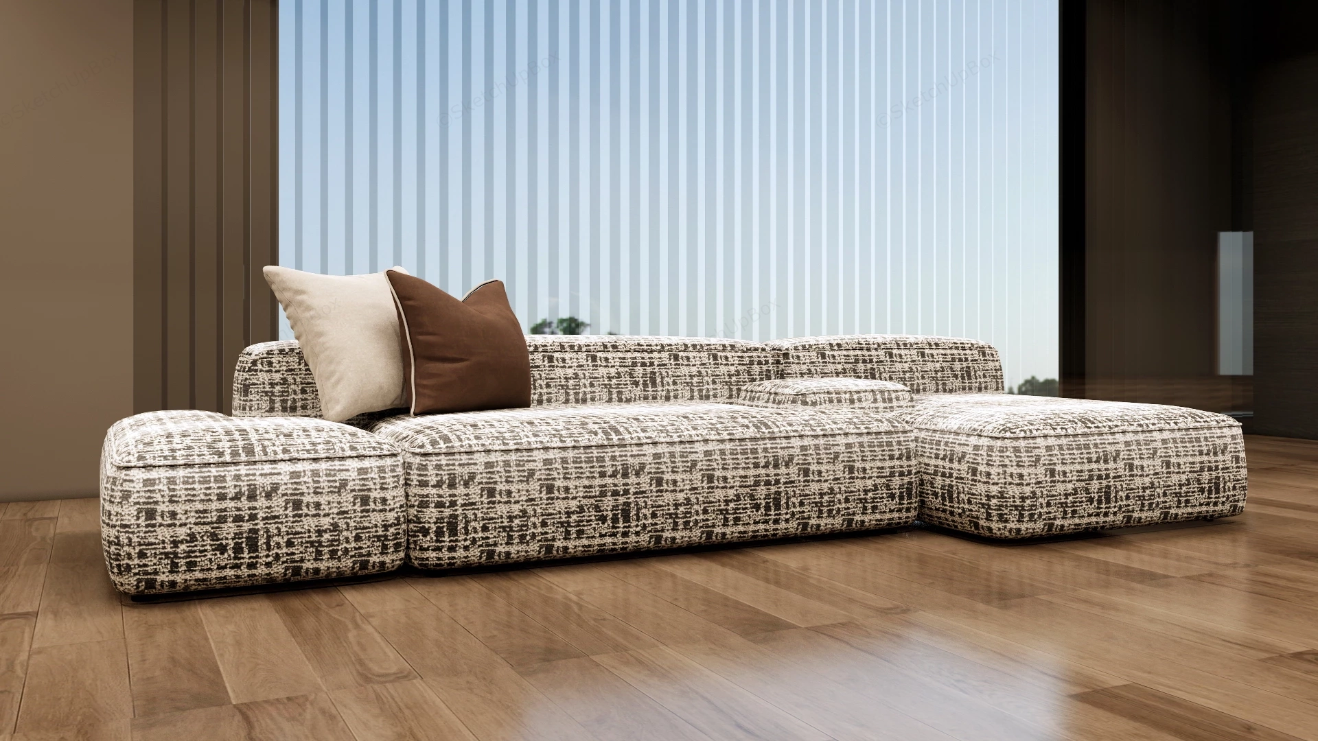 Plaid Fabric Sectional Sofa sketchup model preview - SketchupBox