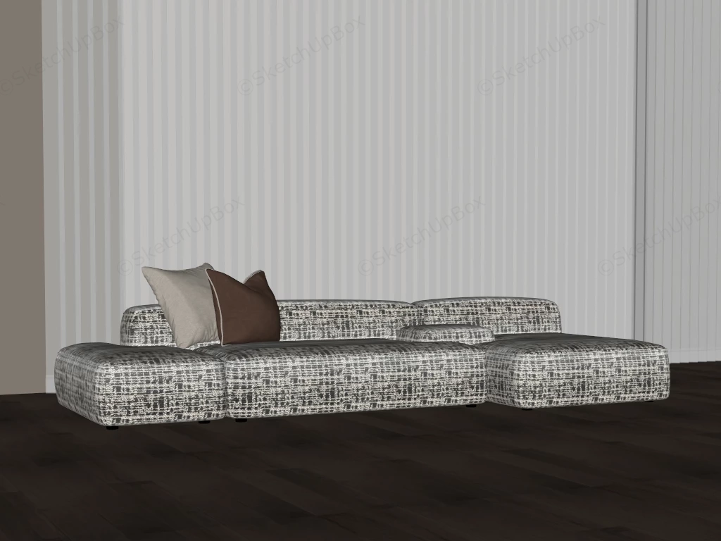 Plaid Fabric Sectional Sofa sketchup model preview - SketchupBox