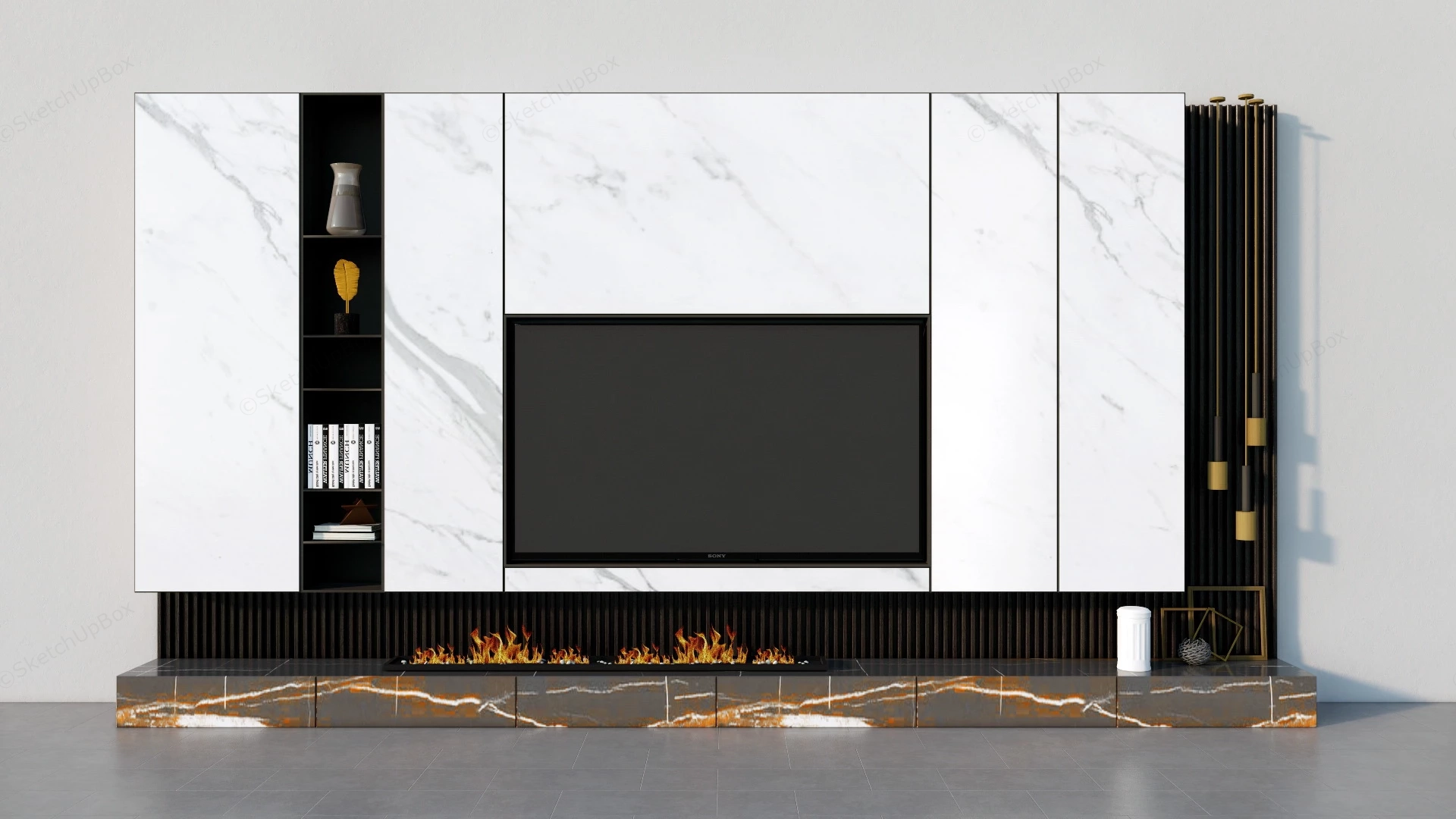 Built In Fireplace And TV Wall Unit sketchup model preview - SketchupBox