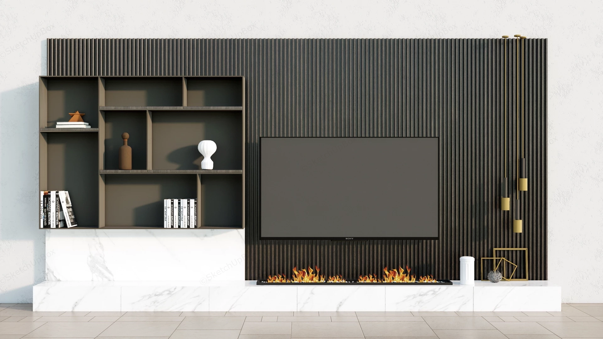 Media Wall Feature Tv Fireplace sketchup model preview - SketchupBox