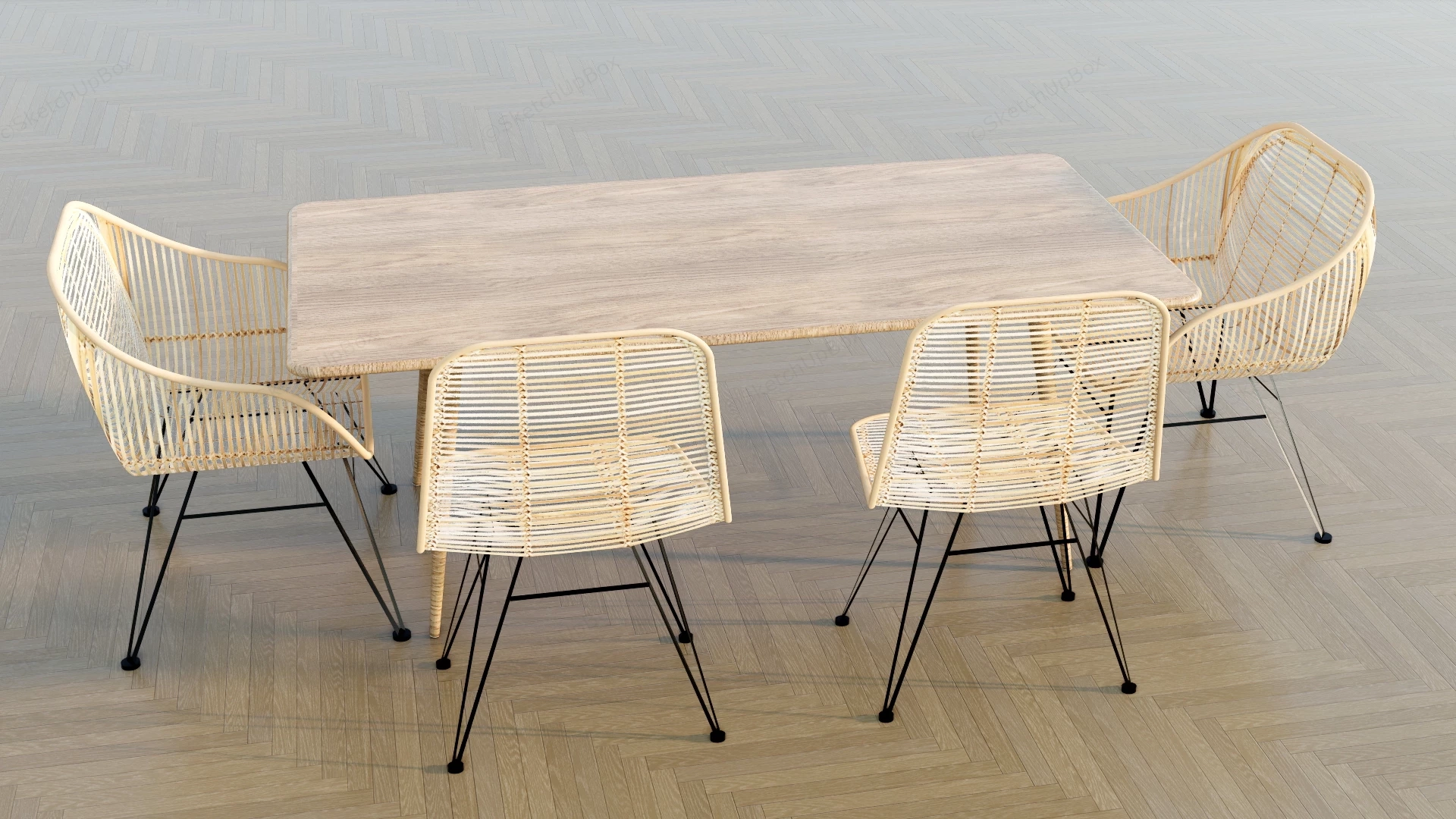 Rattan Dining Furniture sketchup model preview - SketchupBox