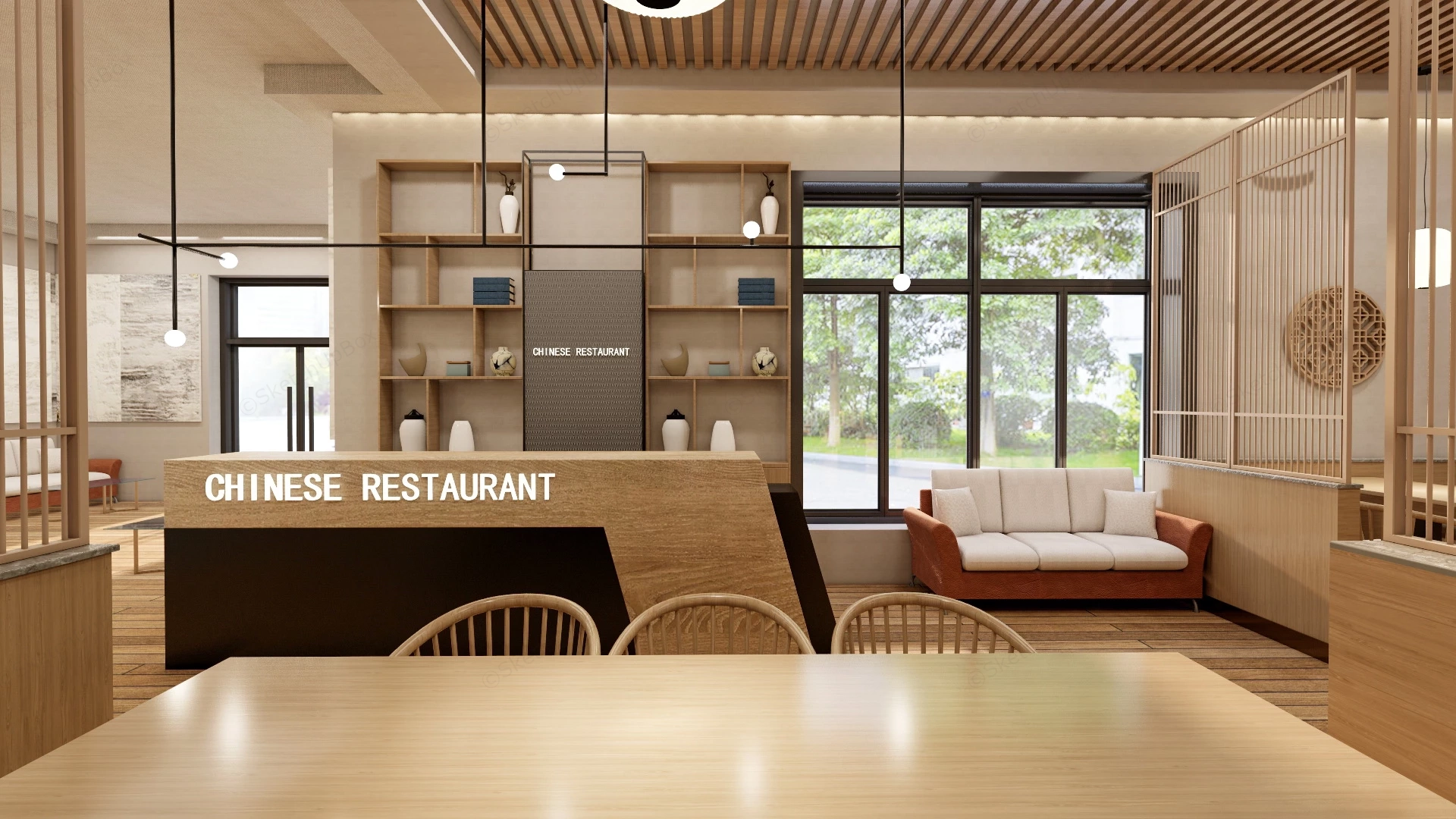 Modern Chinese Restaurant Interior Design sketchup model preview - SketchupBox