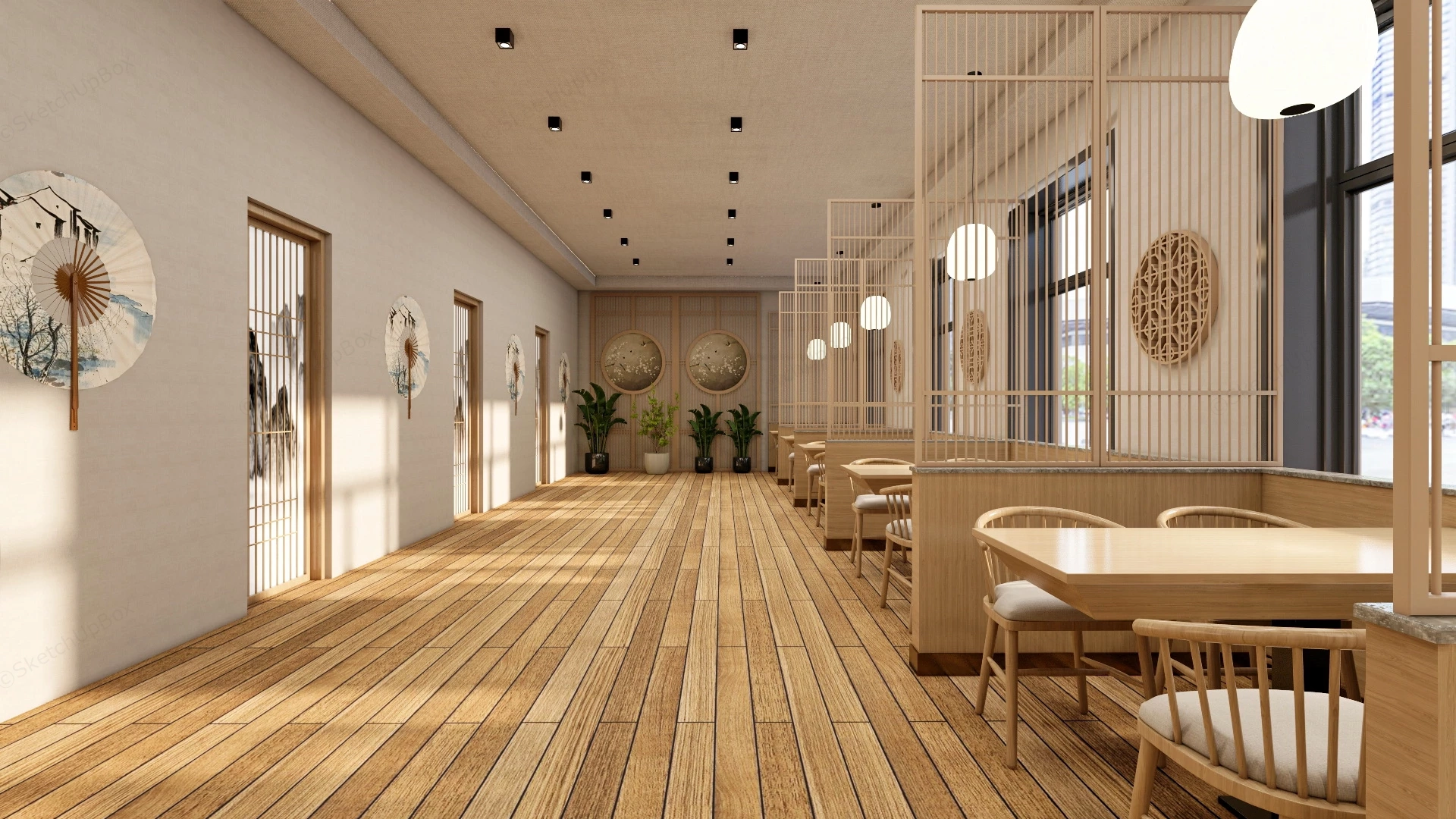 Modern Chinese Restaurant Interior Design sketchup model preview - SketchupBox