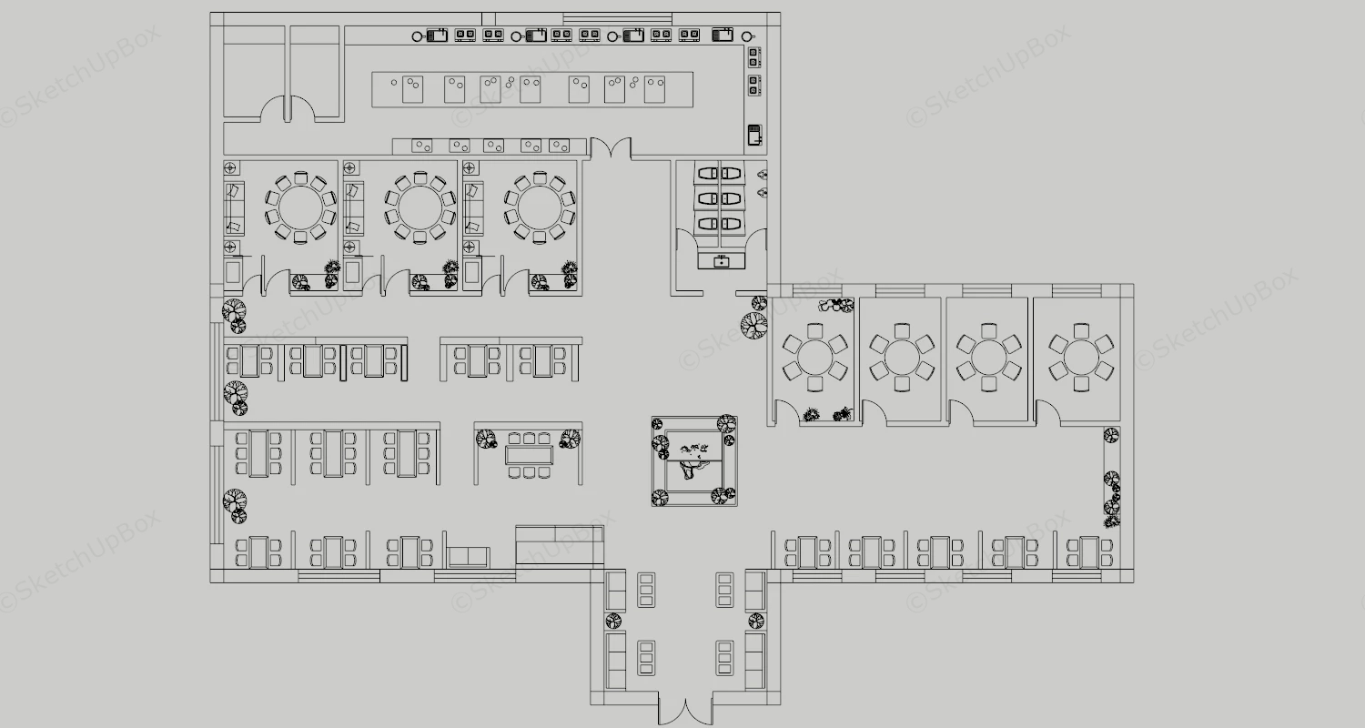 Modern Chinese Restaurant Interior Design sketchup model preview - SketchupBox