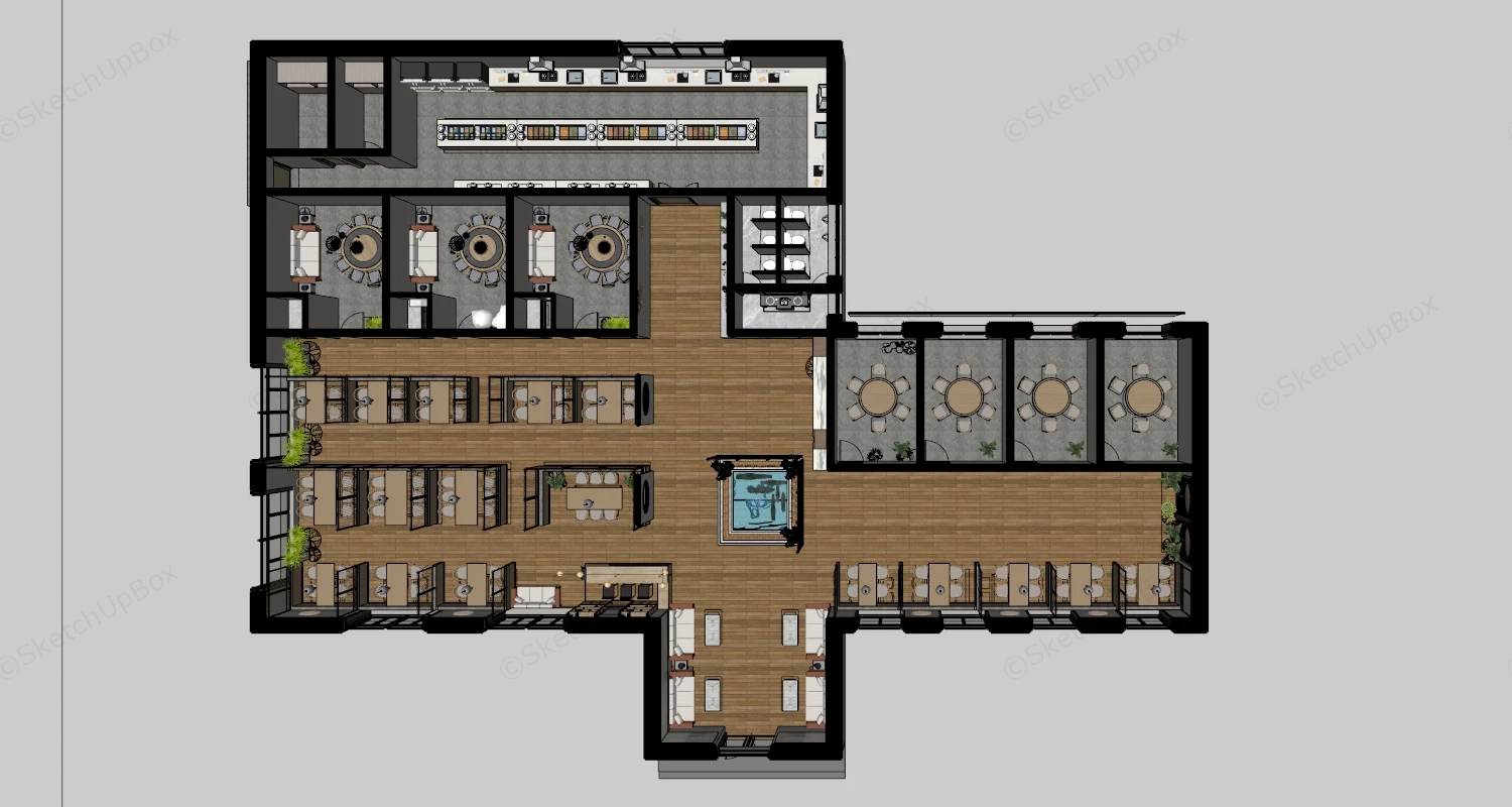 Modern Chinese Restaurant Interior Design sketchup model preview - SketchupBox