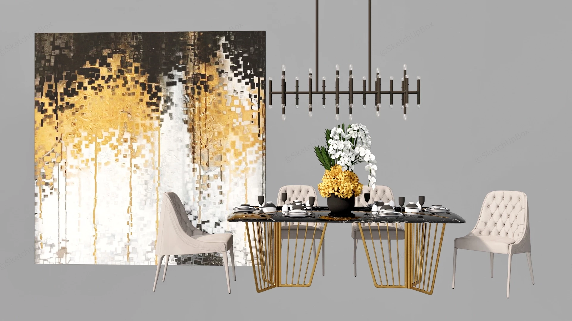 Mid Century Modern Dining Room Furniture sketchup model preview - SketchupBox