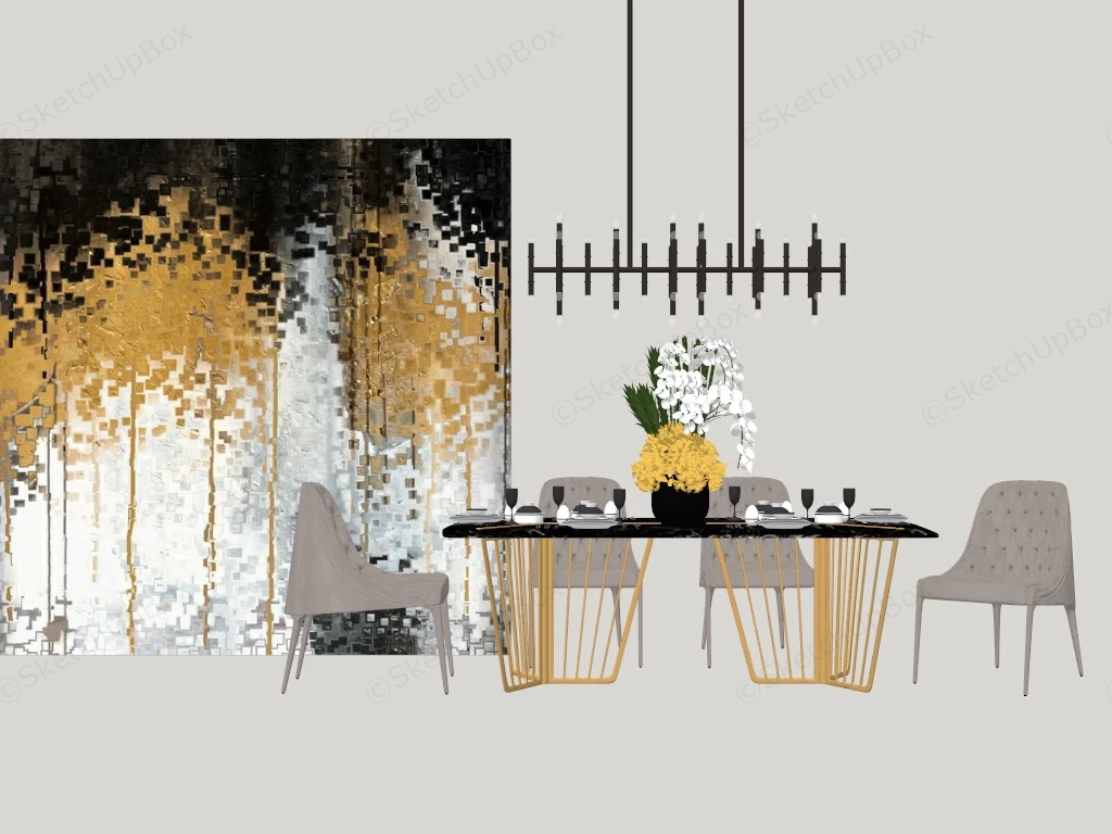 Mid Century Modern Dining Room Furniture sketchup model preview - SketchupBox