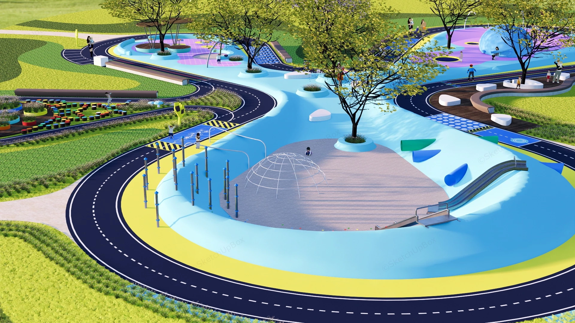 Clover Shaped Playground Design sketchup model preview - SketchupBox