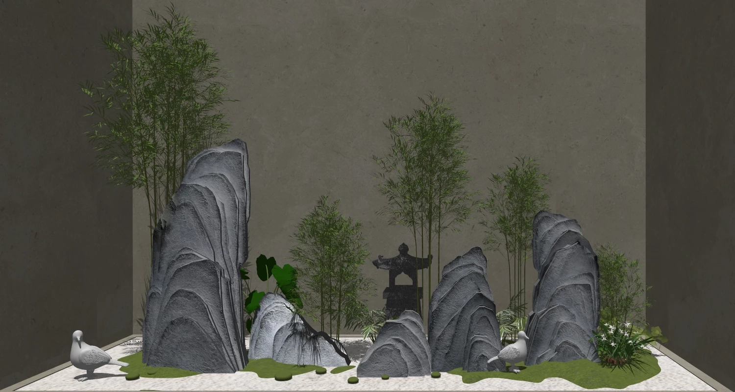 Zen Rock And Bamboo Garden sketchup model preview - SketchupBox
