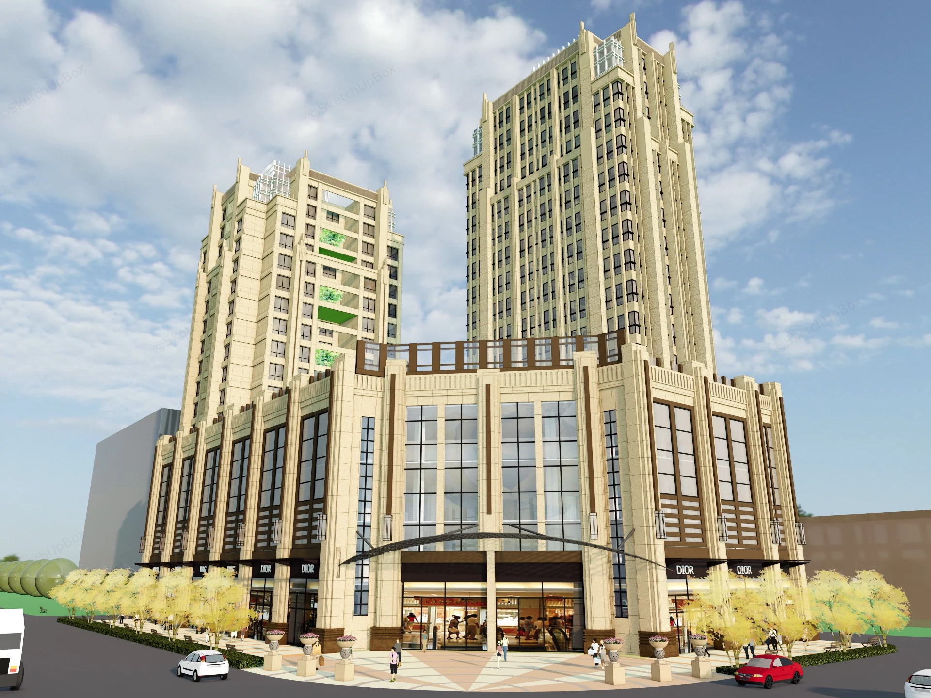 Retail And Residential Building sketchup model preview - SketchupBox