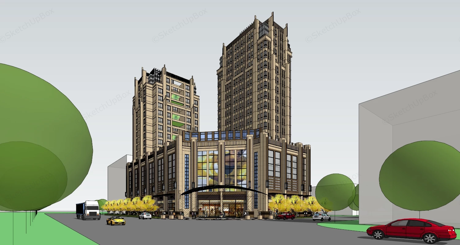 Retail And Residential Building sketchup model preview - SketchupBox