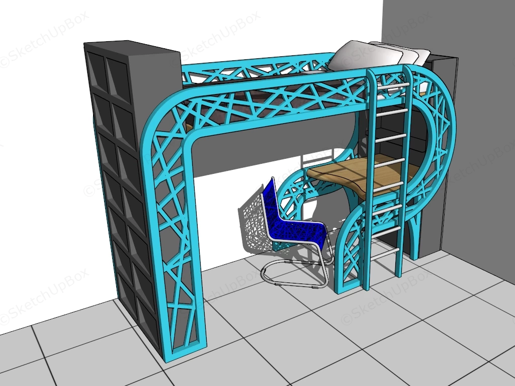 Adult Loft Bed sketchup model preview - SketchupBox