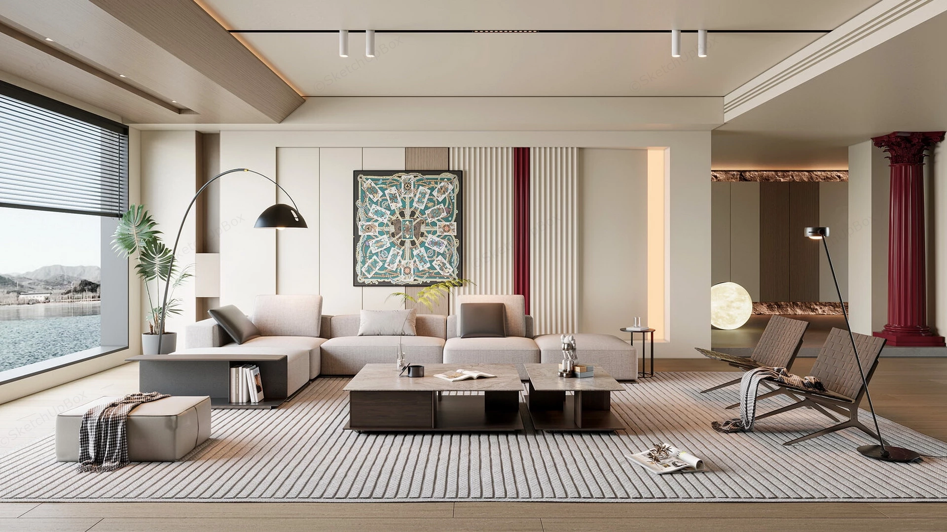 Spacious Modern Living Room sketchup model preview - SketchupBox