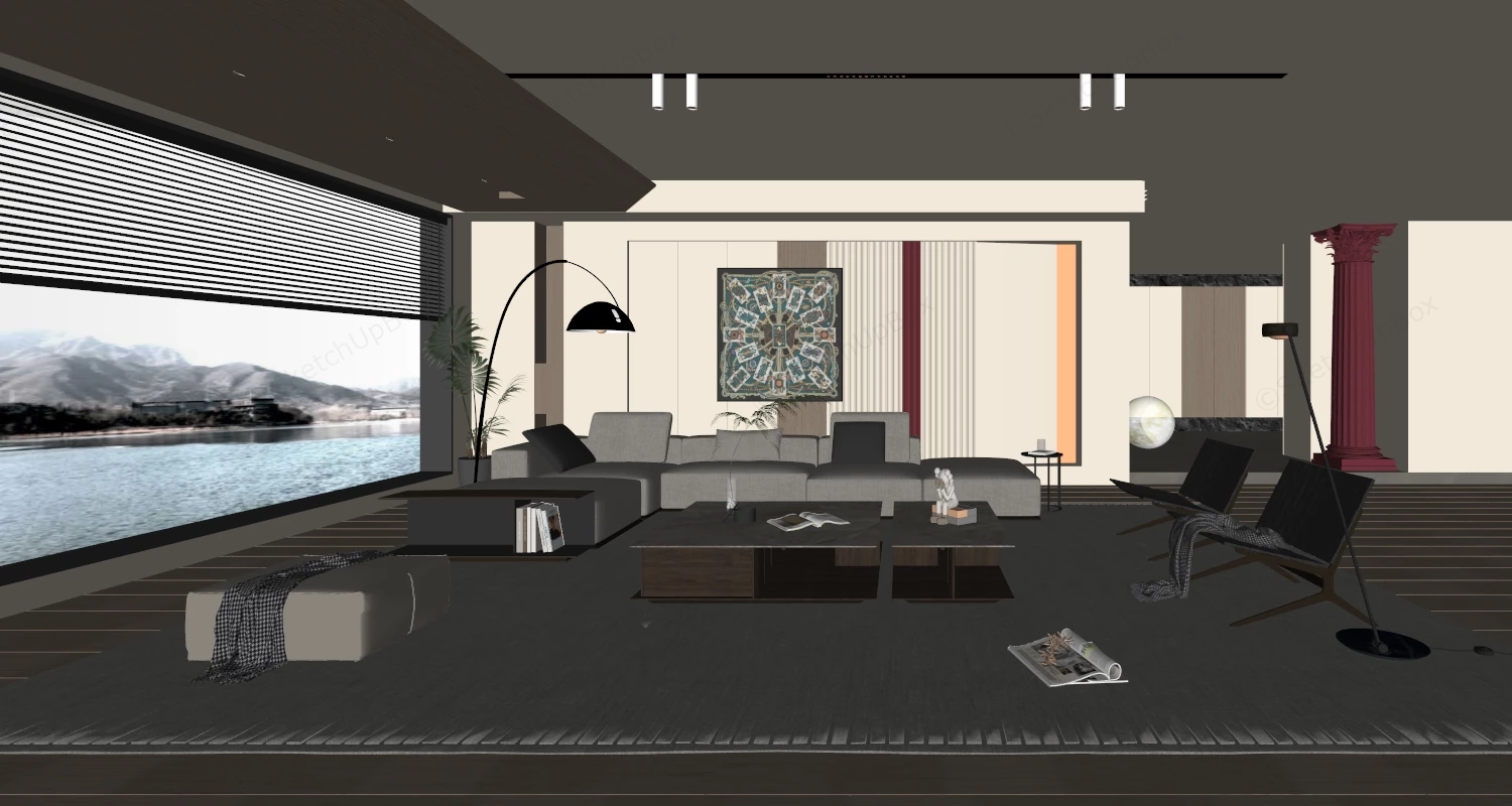 Spacious Modern Living Room sketchup model preview - SketchupBox