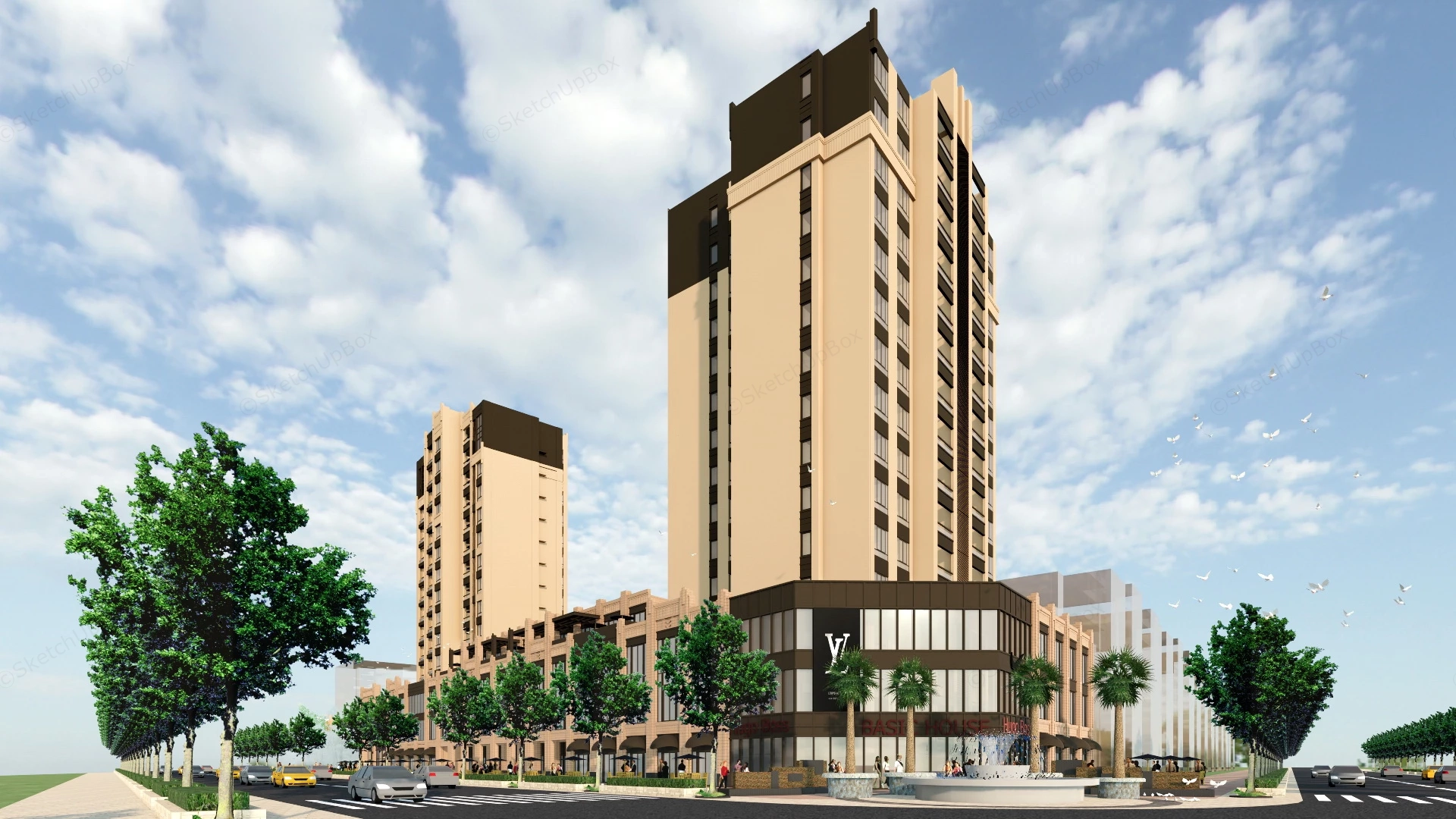 Mixed Use Apartment And Retail Complex sketchup model preview - SketchupBox