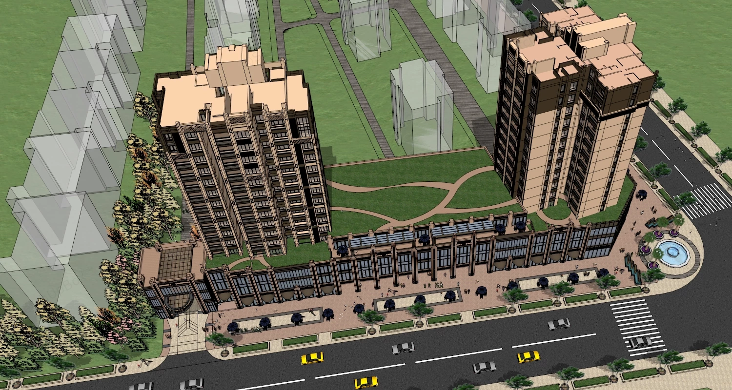 Mixed Use Apartment And Retail Complex sketchup model preview - SketchupBox