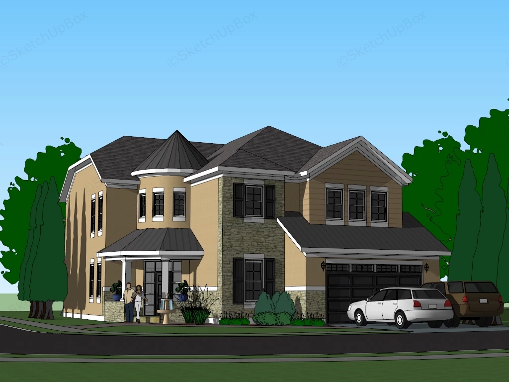 Corner House Residential Home sketchup model preview - SketchupBox