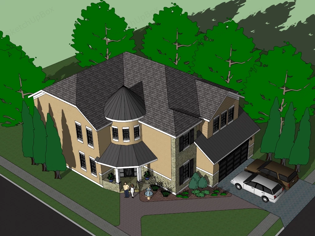 Corner House Residential Home sketchup model preview - SketchupBox