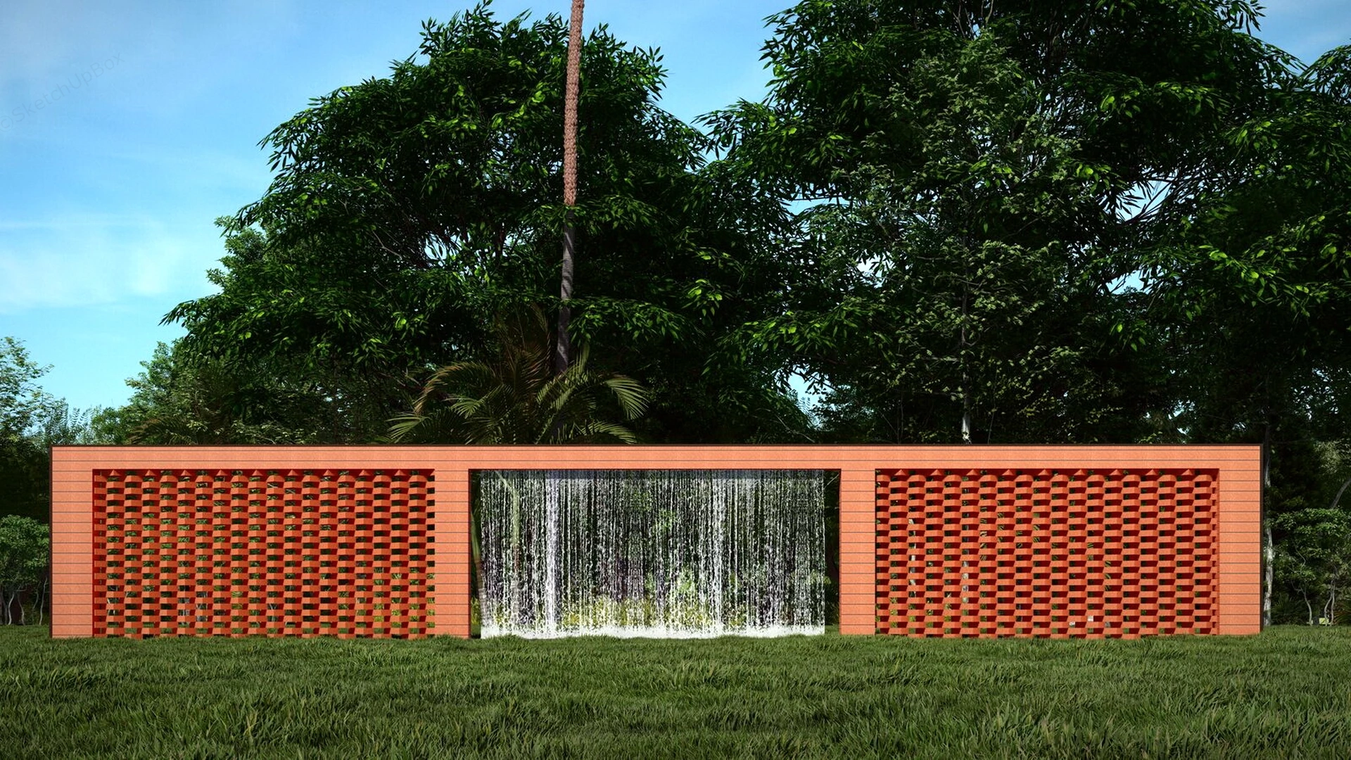 Red Brick Waterfall Wall sketchup model preview - SketchupBox