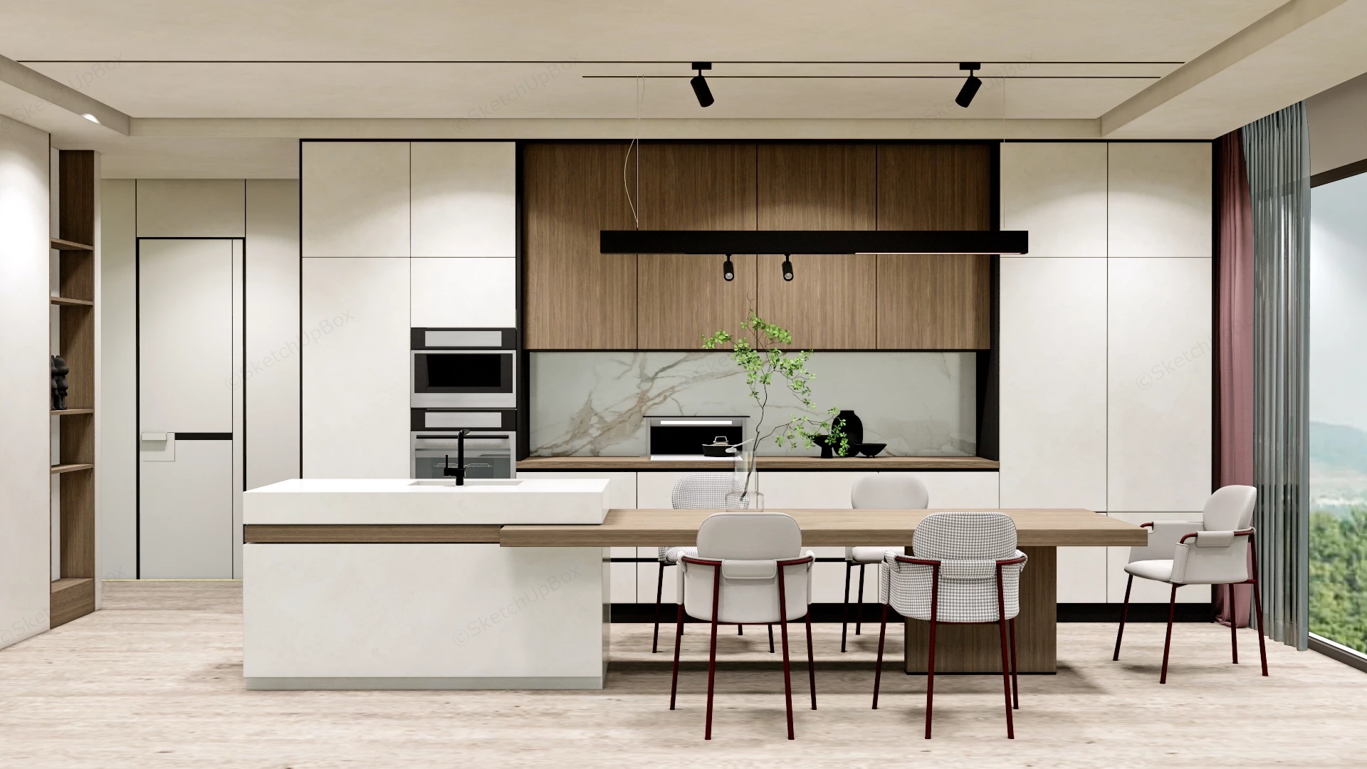 Single Wall Kitchen With Island sketchup model preview - SketchupBox