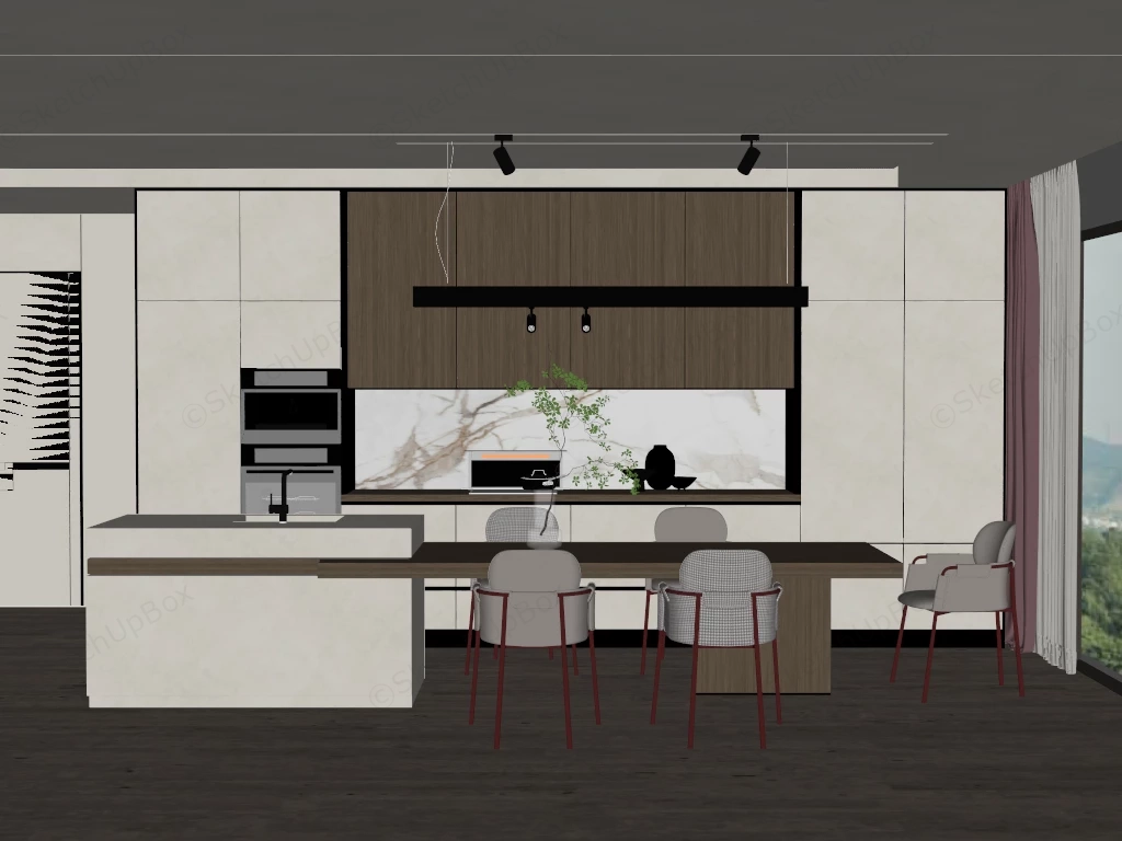 Single Wall Kitchen With Island sketchup model preview - SketchupBox