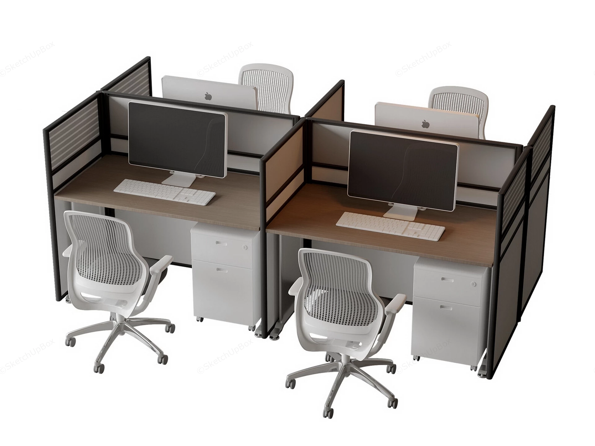 4 Person Office Cubicle Workstation sketchup model preview - SketchupBox