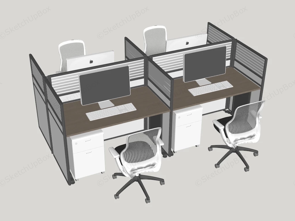 4 Person Office Cubicle Workstation sketchup model preview - SketchupBox