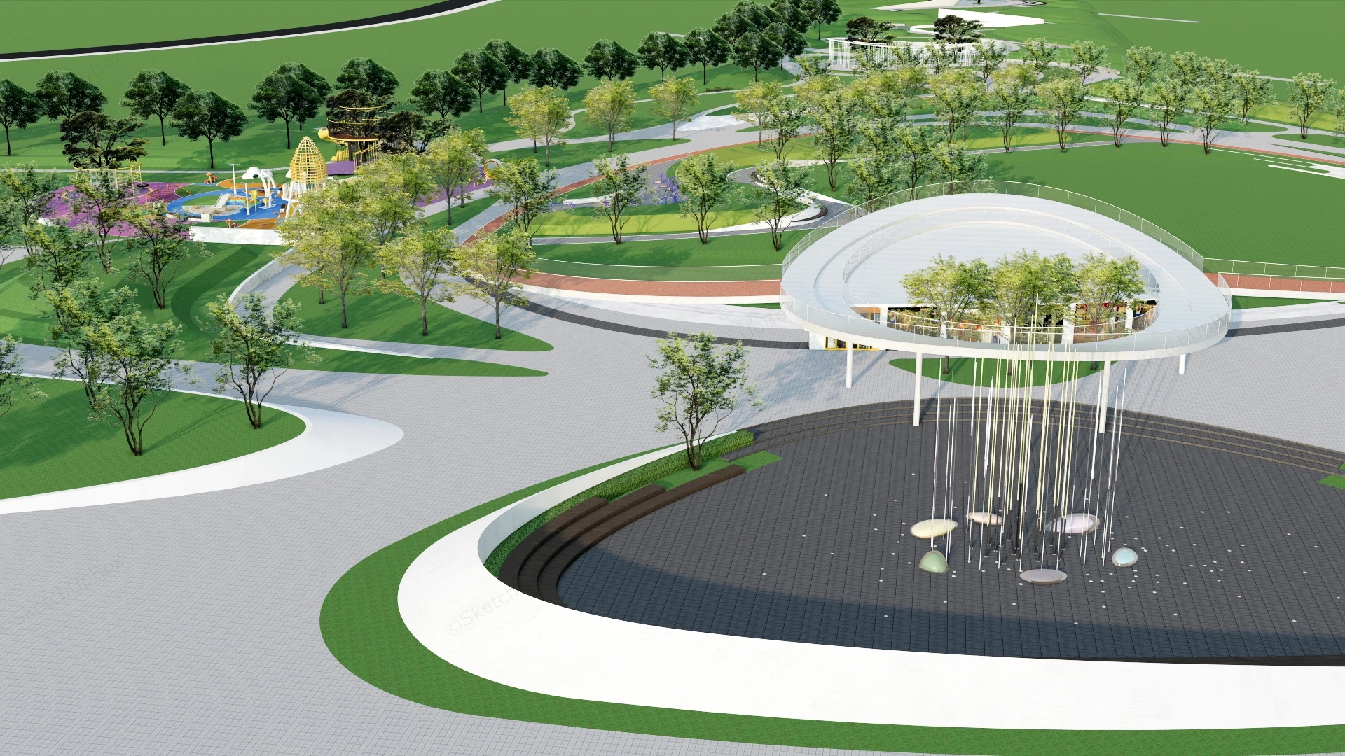 Neighborhood Park Plan sketchup model preview - SketchupBox