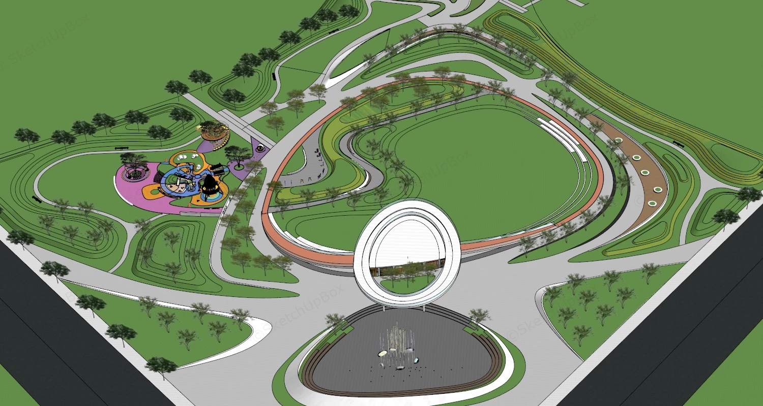 Neighborhood Park Plan sketchup model preview - SketchupBox