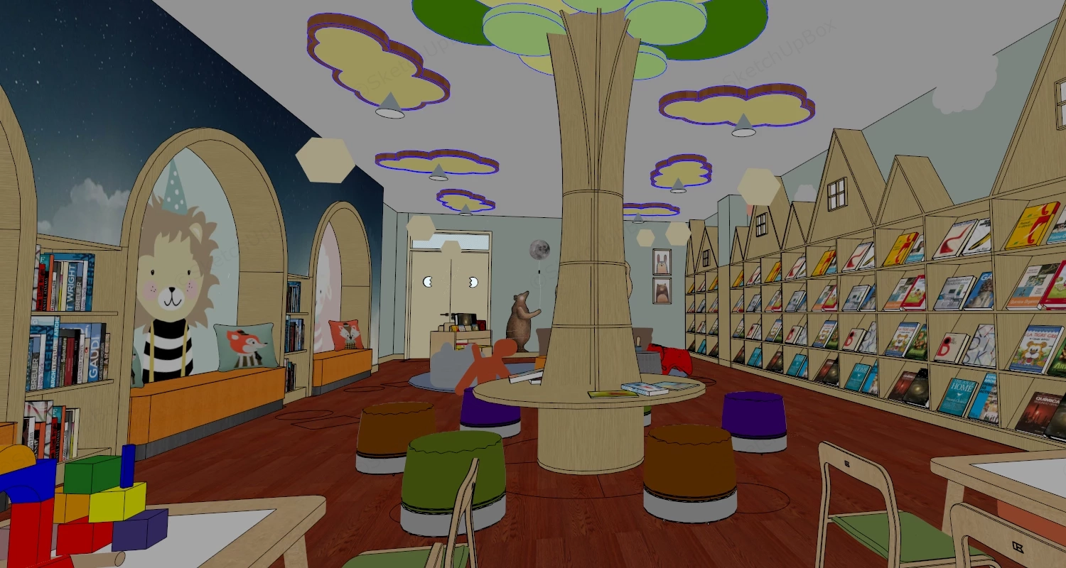 Children Library Reading Room Design sketchup model preview - SketchupBox