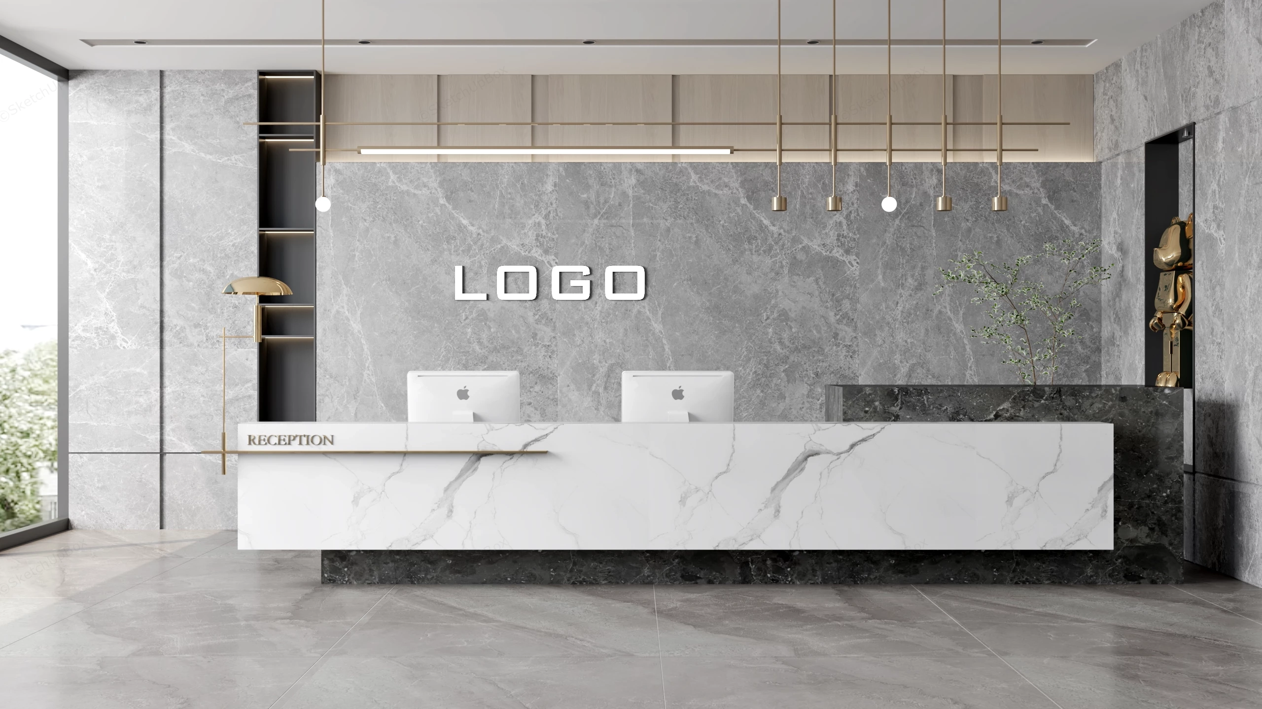Modern Marble Reception Desk sketchup model preview - SketchupBox
