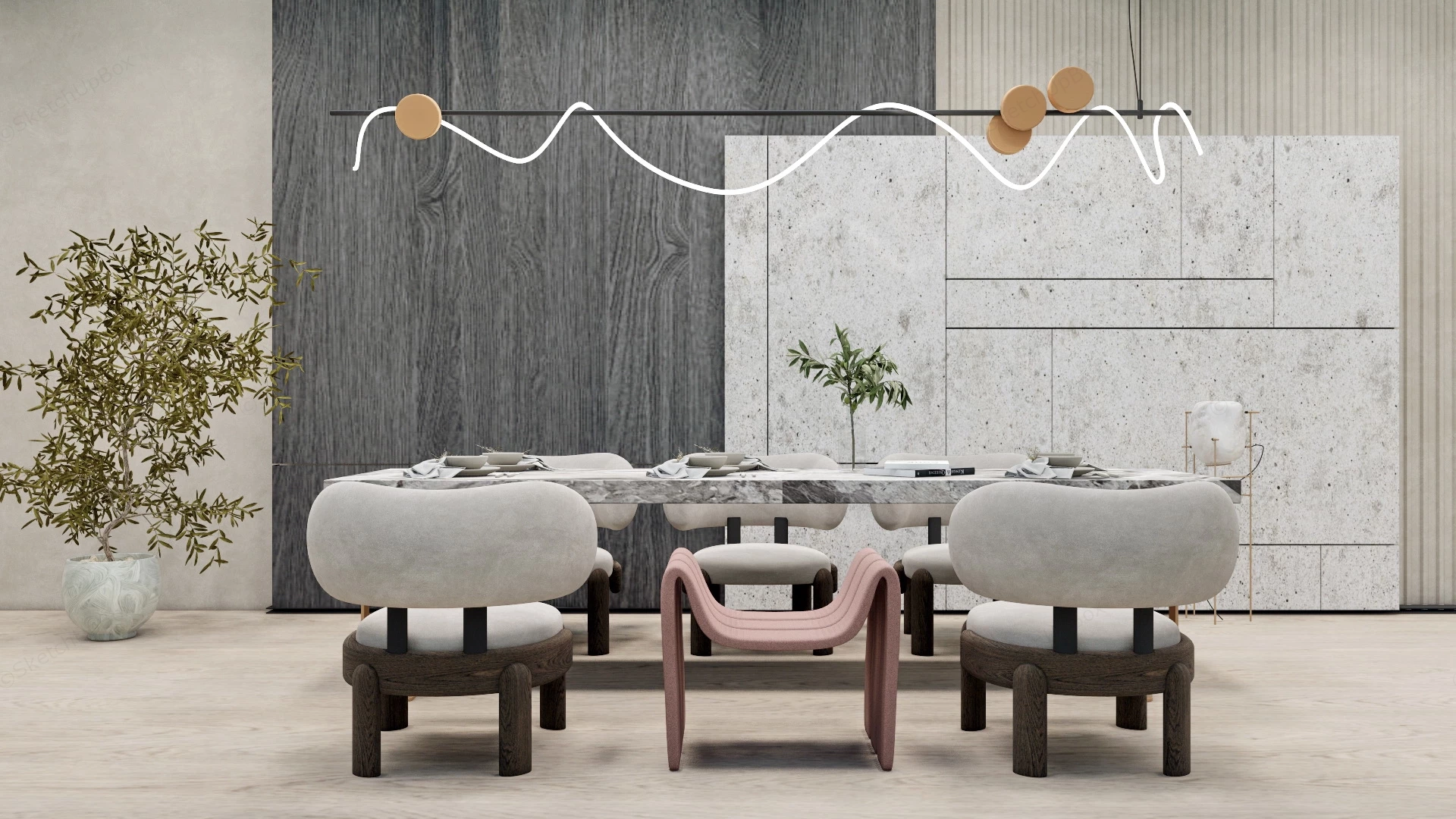 Modern Zen Dining Room sketchup model preview - SketchupBox