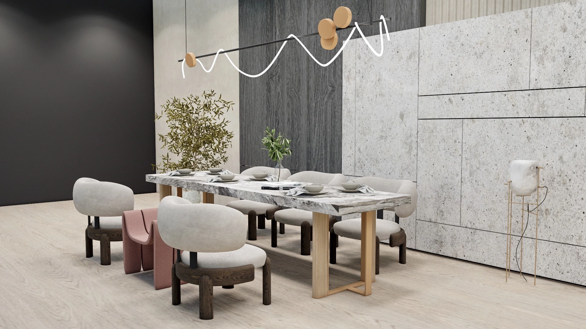 Modern Zen Dining Room sketchup model preview - SketchupBox