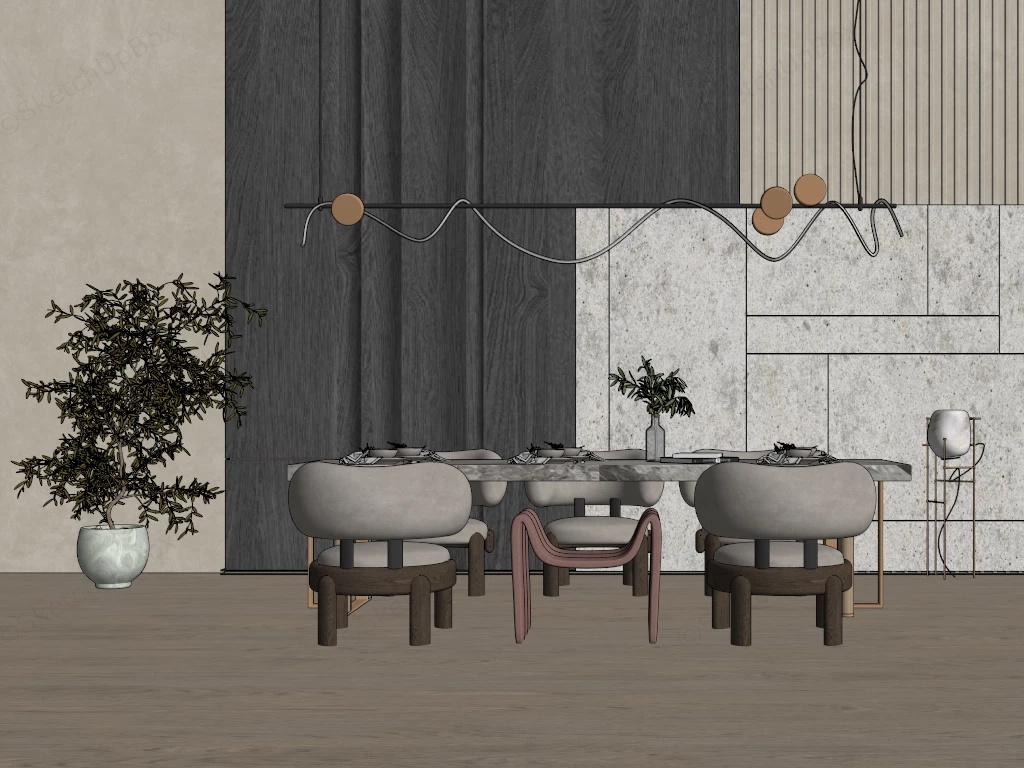 Modern Zen Dining Room sketchup model preview - SketchupBox