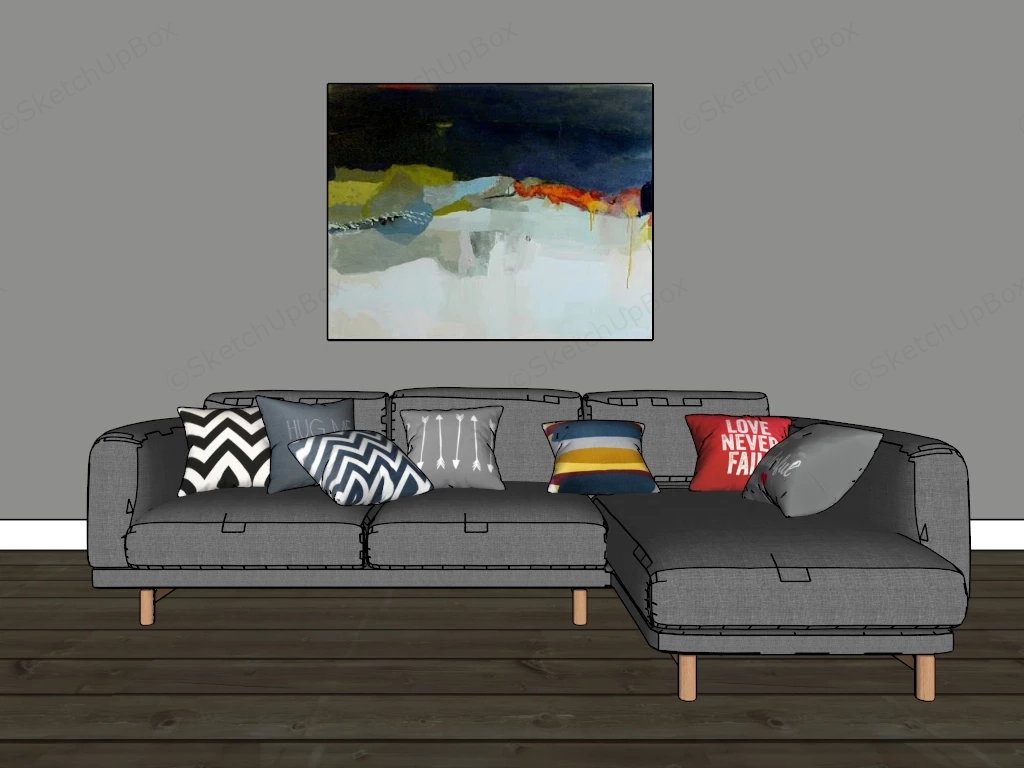Small L Shaped Sectional Sofa sketchup model preview - SketchupBox