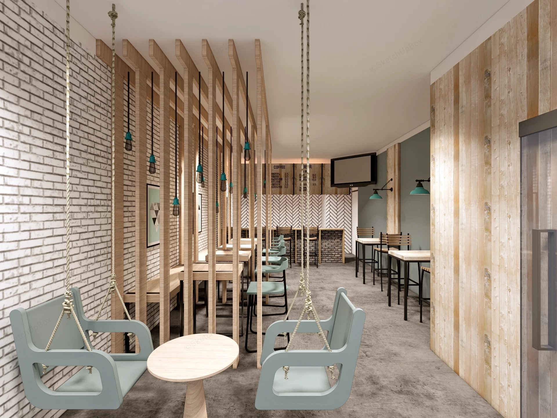 Rustic Industrial Cafe Interior sketchup model preview - SketchupBox