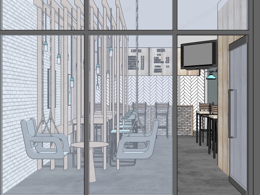 Rustic Industrial Cafe Interior sketchup model preview - SketchupBox