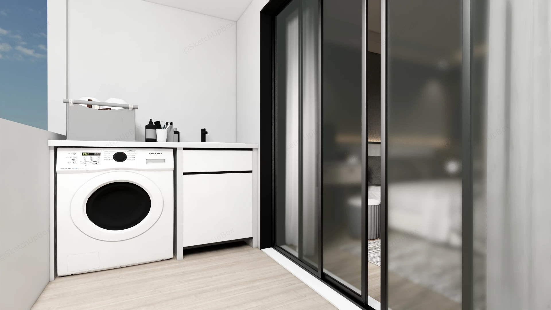Bedroom With Laundry Balcony sketchup model preview - SketchupBox