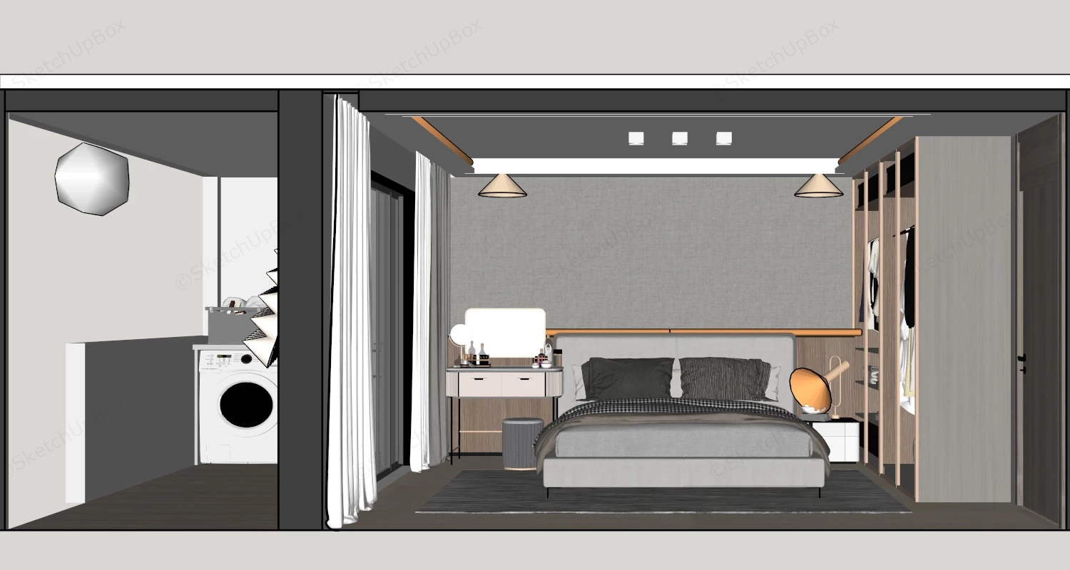 Bedroom With Laundry Balcony sketchup model preview - SketchupBox