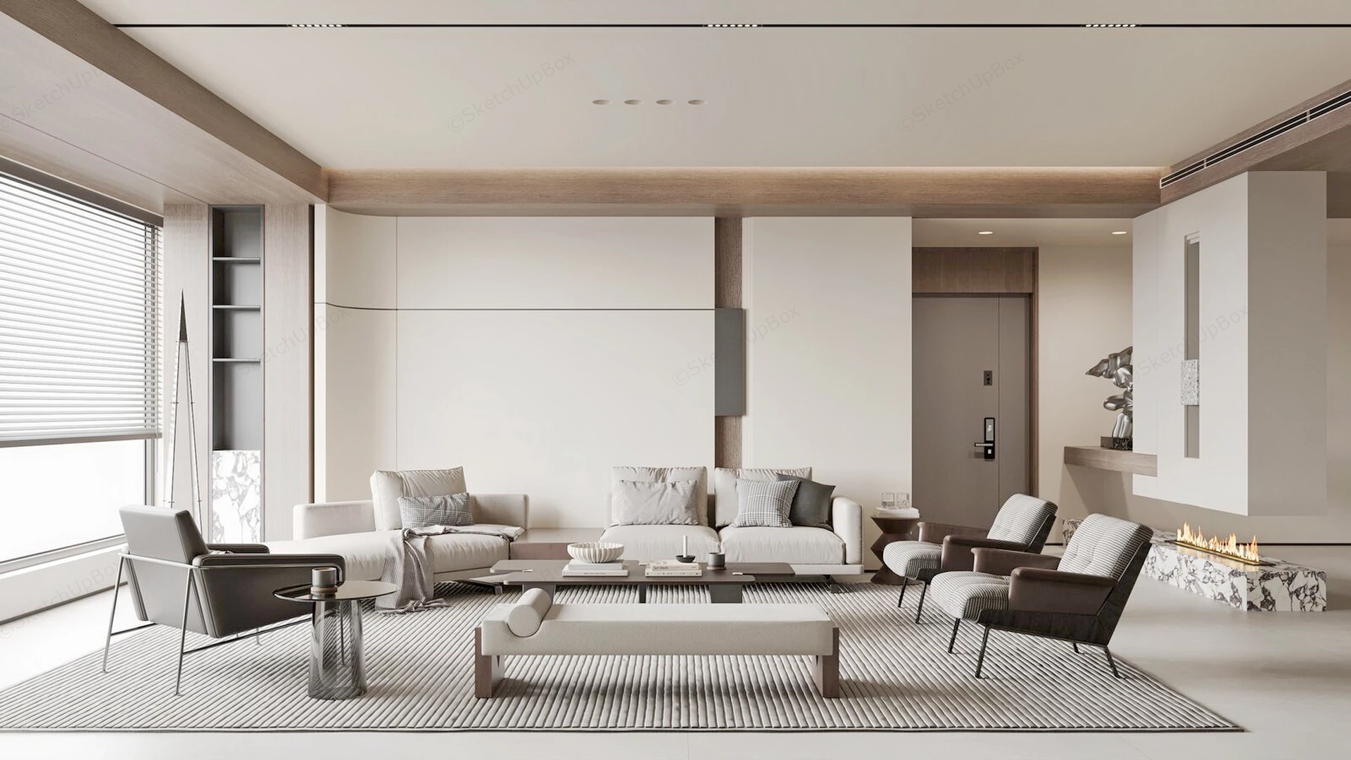 Neutral Living Room Design sketchup model preview - SketchupBox