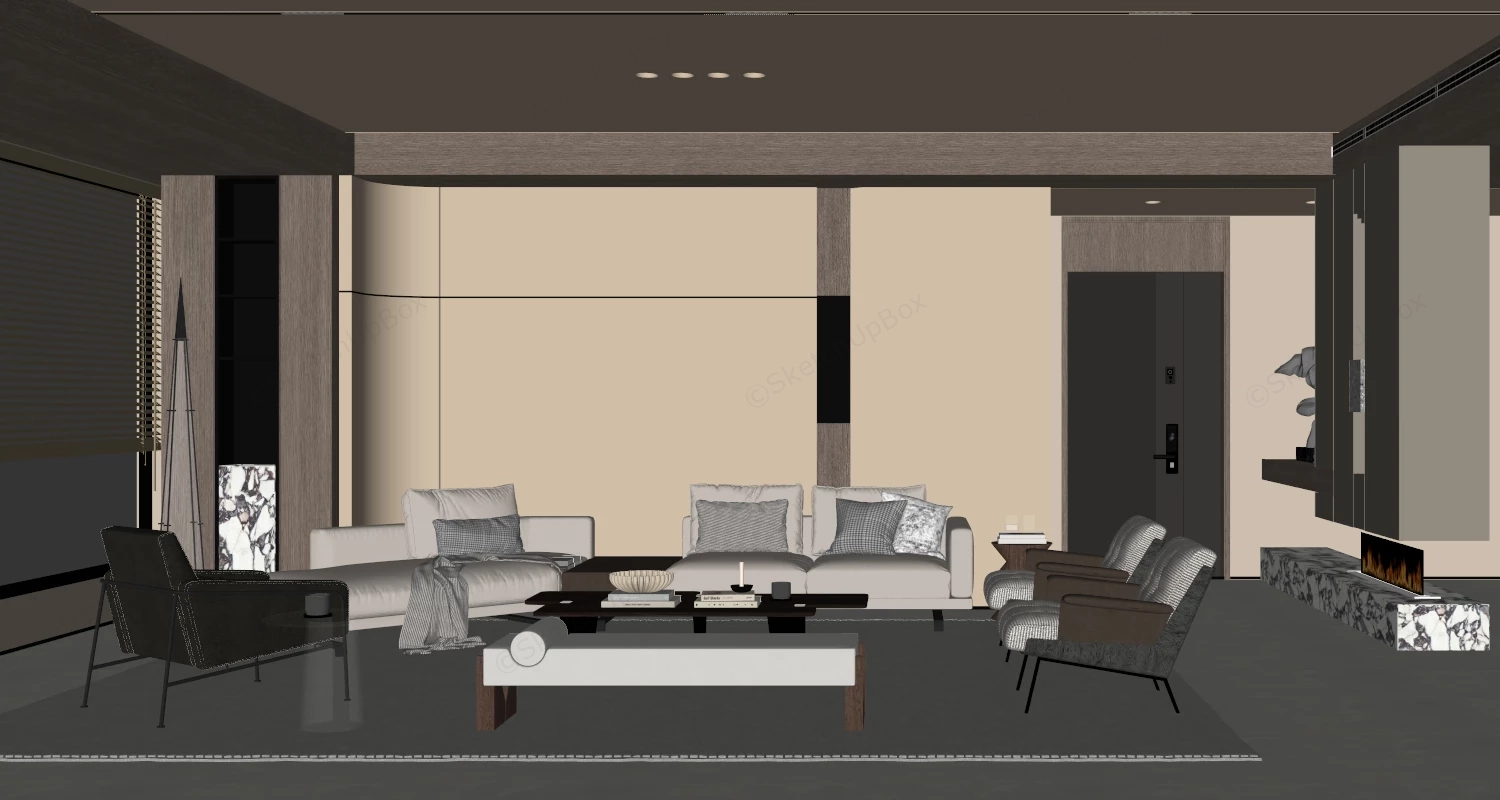 Neutral Living Room Design sketchup model preview - SketchupBox