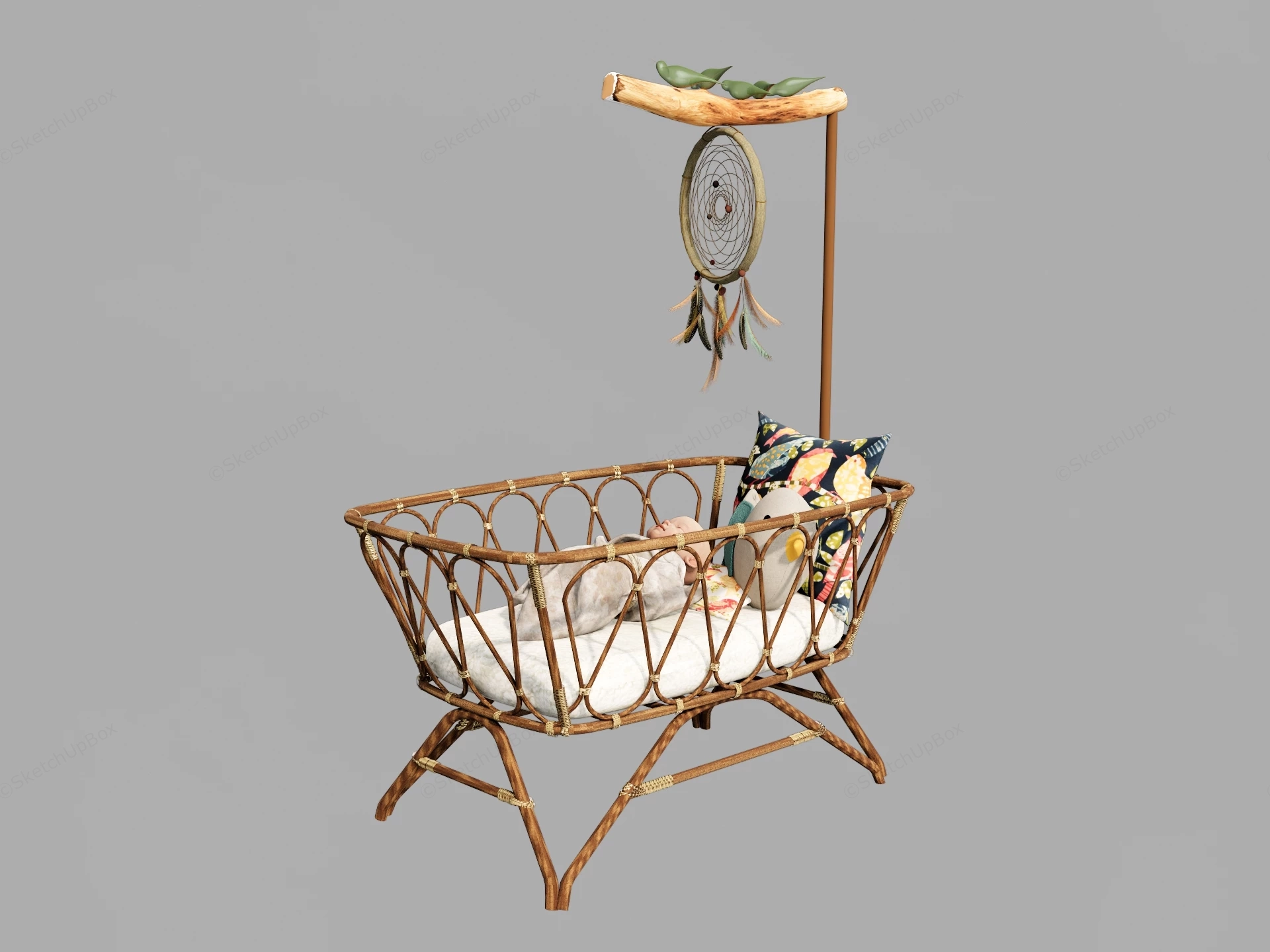 Rustic Wood Baby Crib sketchup model preview - SketchupBox