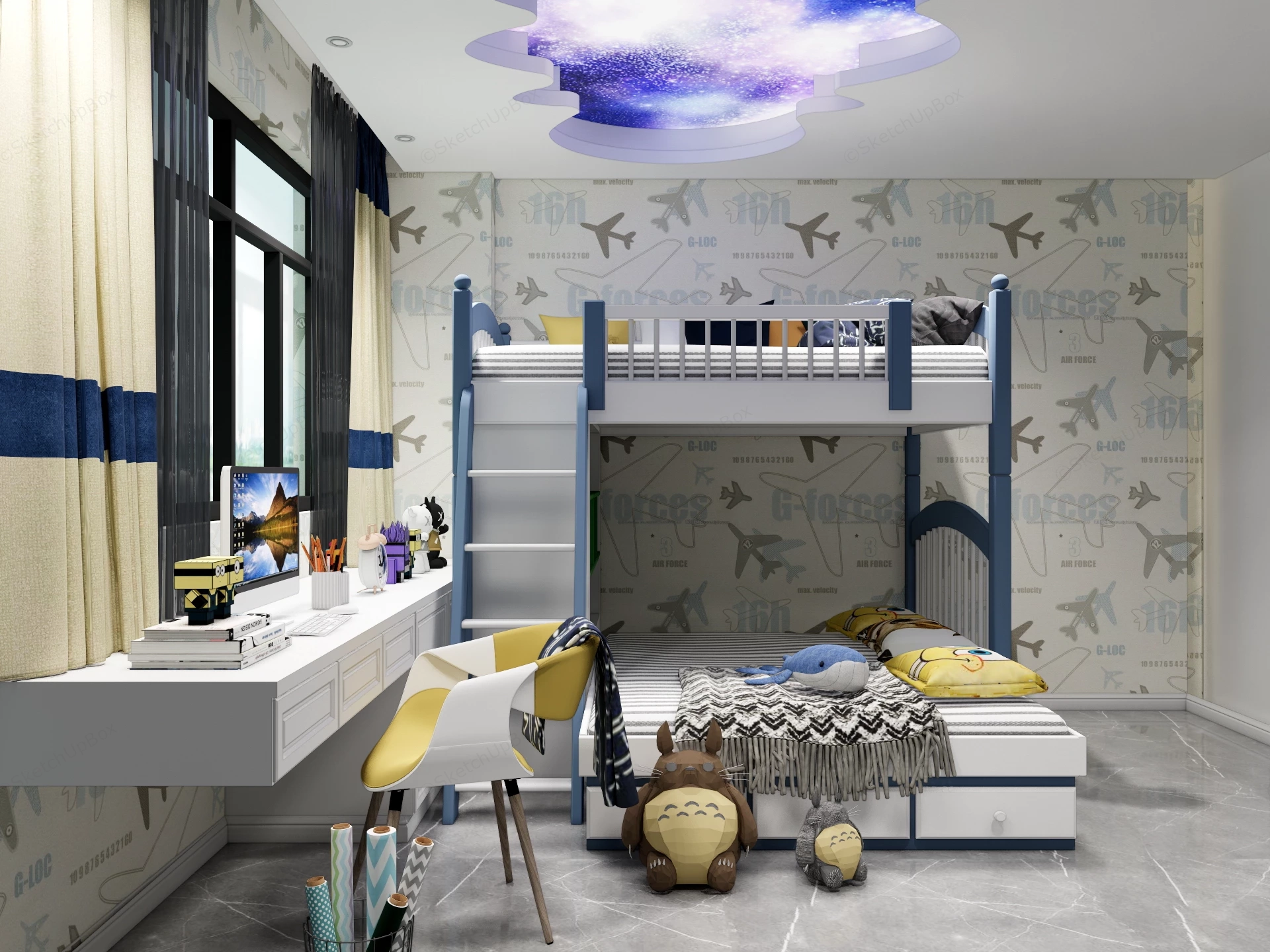Boys Room With Bunk Beds sketchup model preview - SketchupBox